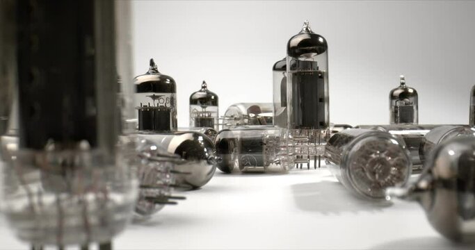 Antique vacuum tubes from a TV from the USSR. Lamp for decoration purposes. Zoom in. Close up. High quality.