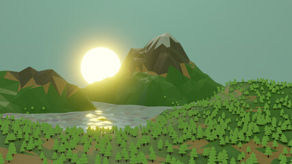 Low poly 3d Landscape Mountain Minimalist Background