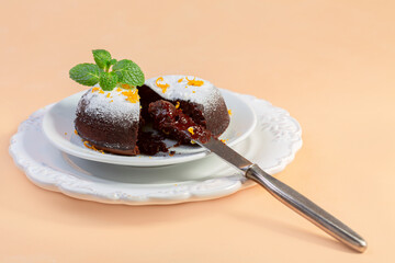 Chocolate cake with a melted core.