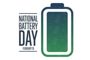 National Battery Day. February 18. Holiday concept. Template for background, banner, card, poster with text inscription. Vector EPS10 illustration.