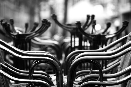 Black And White Tables And Chairs Stacked Abstract