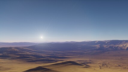 Fototapeta premium beautiful view from an exoplanet, a view from an alien planet, a computer-generated surface, a fantastic view of an unknown world, a fantasy world 3D render 