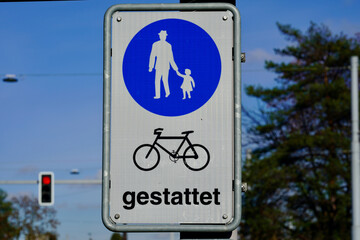 Traffic sign pedestrians and bicycles admitted.