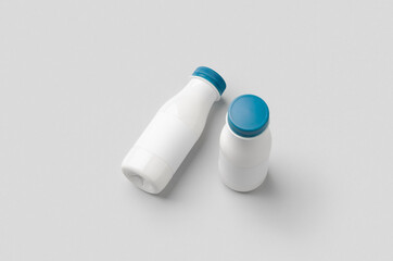 White plastic yogurt or milk bottle mockup with blank label.