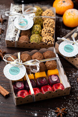 Christmas candies in a gift box, close up