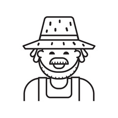 Happy Farmer or Gardener Line Art Icon