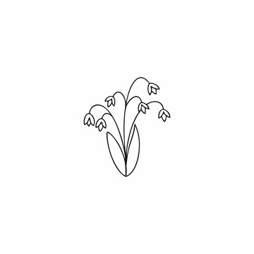 Spring lilies of the valley on a white background. Doodle-style lilies of the valley. Beautiful hand-drawn flowers. Vector icon for postcard design.