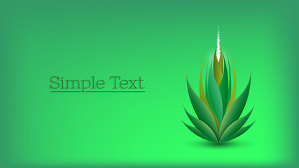 Green environmental poster. Abstract plant with sharp leaves, upward glow and sparks. Lettering, simple text. EPS10