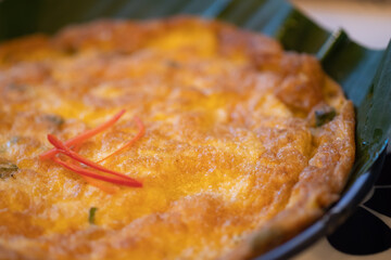 Omelette or Scrambled eggs made from eggs and minced pork