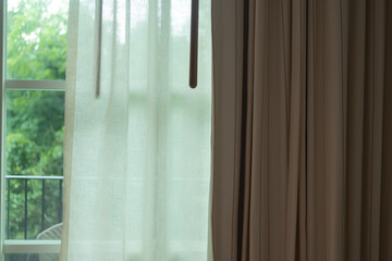 Close up view of bright brown curtain