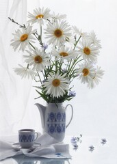 Still life with bouquet of daisy flowers
