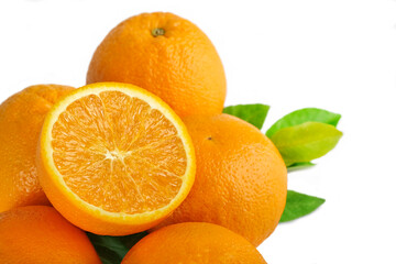 Valencia oranges on white background.