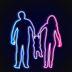 neon silhouette family on black background