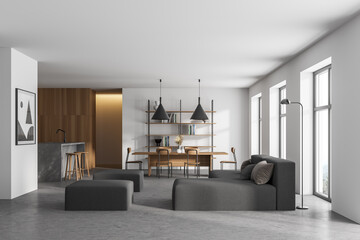 Modern white living room interior with sofa