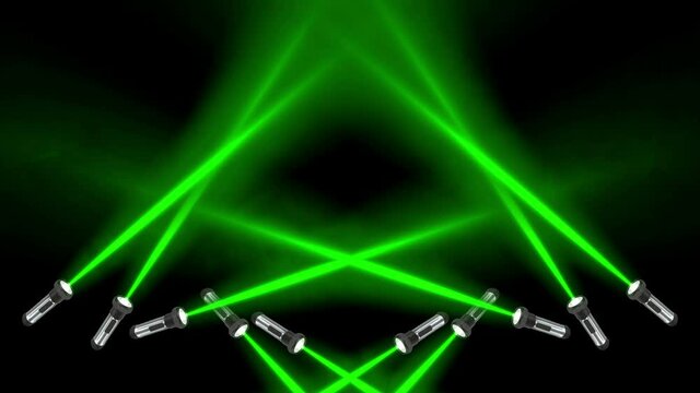 Flashlights rotate asynchronously and shine with green beams of light. Haze tracer crosshairs