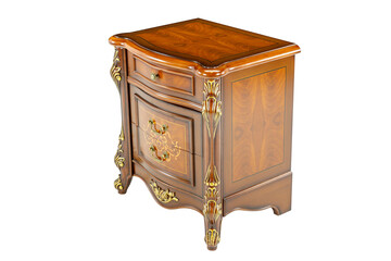brown small wooden bedside table with drawers