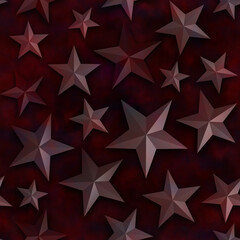 Seamless star pattern, star on a black background. 3D render, illustration. Festive abstract concept. New year, christmas, textiles, paper