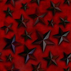 Seamless star pattern, star on a red background. 3D render, illustration. Festive abstract concept. New year, christmas, textiles, paper