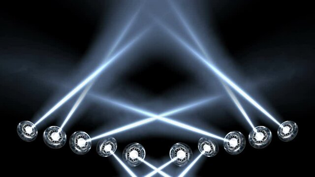 UFO dishes rotate asynchronously and shine with strong beams of light. Haze tracer crosshairs