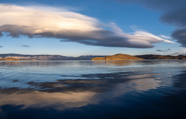 Reflection of the sky in the water of Lake Baikal