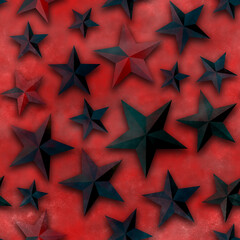 Seamless star pattern, star on a red background. 3D render, illustration. Festive abstract concept. New year, christmas, textiles, paper