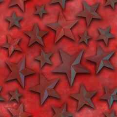 Seamless star pattern, star on a red background. 3D render, illustration. Festive abstract concept. New year, christmas, textiles, paper