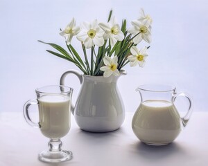 Spring still life with flowers on the white background