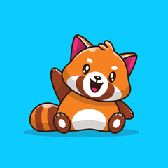 Cute Red Panda Waving Hand Cartoon Vector Icon Illustration. Animal Nature Icon Concept Isolated Premium Vector. Flat Cartoon Style
