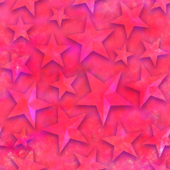 Obraz premium Seamless star pattern, star on a pink background. 3D render, illustration. Festive abstract concept. New year, christmas, textiles, paper