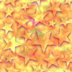 Seamless star pattern, star on a yellow background. 3D render, illustration. Festive abstract concept. New year, christmas, textiles, paper