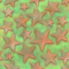 Seamless star pattern, star on a green background. 3D render, illustration. Festive abstract concept. New year, christmas, textiles, paper