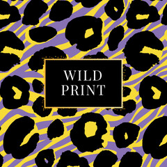 Vector illustration leopard print seamless pattern. Yellow hand drawn background zebra