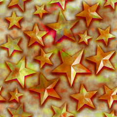 Obraz premium Seamless star pattern, star on a yellow background. 3D render, illustration. Festive abstract concept. New year, christmas, textiles, paper