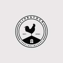 Fototapeta na wymiar silhouette rooster or livestock logo vector illustration design. vintage rooster or livestock badge symbol.