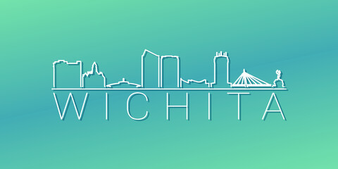 Fototapeta premium Wichita, KS, USA Skyline Linear Design. Flat City Illustration Minimal Clip Art. Background Gradient Travel Vector Icon.