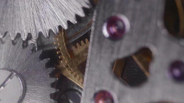 Watch gears spinning inside - Macro shot