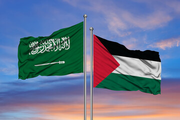 palestine flag with Saudi Arabia flag, 3D rendering