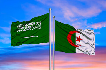 algeria flag with Saudi Arabia flag, 3D rendering