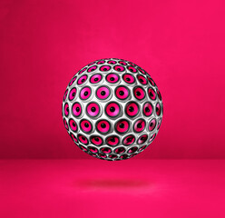 Speakers sphere on a pink studio background