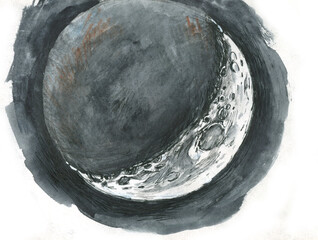 Moon growing in the technique of graphic etude