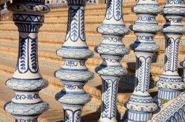 Blue tiles handrail in Seville, Spain