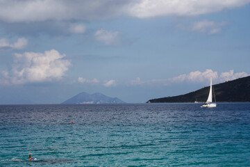 Fototapeta premium Sailing yacht in the Aegean Sea in Greece. Sailing.Sailing around Greece.
