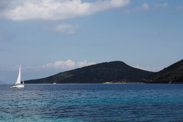 Sailing yacht in the Aegean Sea in Greece. Sailing.Sailing around Greece.