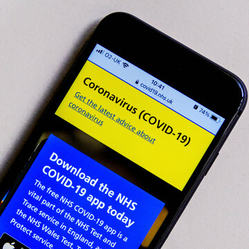 NHS Covid-19 Free Test And Trace App Download Screenshot On A Mobile Or Smart Phone Device