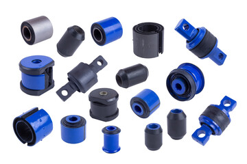 spare parts for the chassis of the car. rubber silent blocks isolated on a white background
