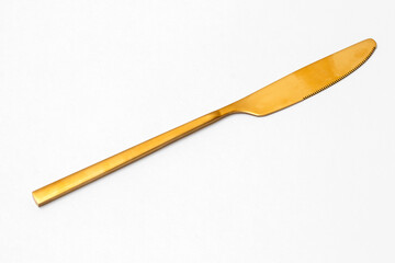 Top view of golden Slicing knife isolated white background.
