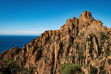 Rock formations in the bizzare landscape of Calanche de Piana, located in n the Gulf of Porto, on the west coast of Corsica, France