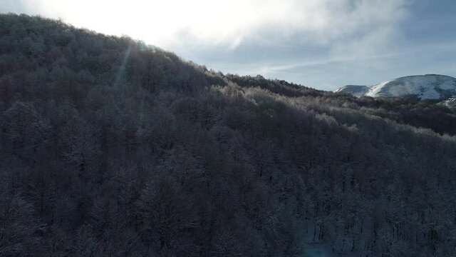 Picos de Europa with snow in winter time from aerial view