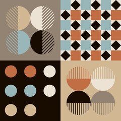 Modern vector abstract seamless geometric pattern with shapes and elements in retro scandinavian style