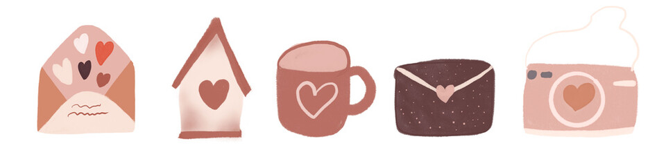 Set of Boho Love hand drawn logos. Valentines Day quotes for Bohemian style badhes, postcards, photo overlays, greeting cards,